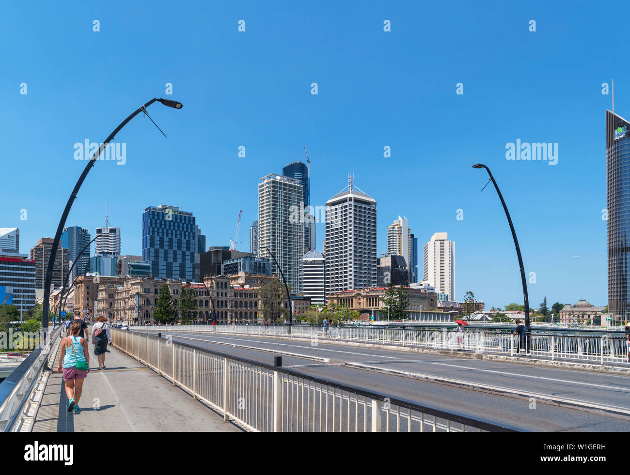 Die Skyline des Central Business District (CBD) von Victoria Bridge, Brisbane, Queensland, Australien Stockfoto