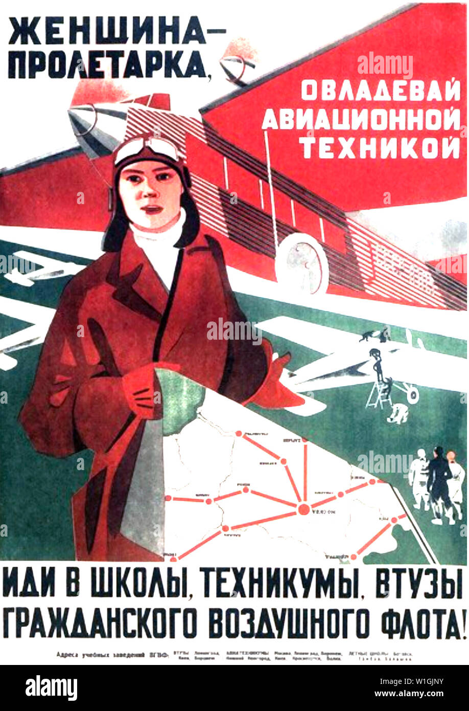 Proletarische FRAU - MASTER LUFTFAHRTTECHNIK 1931 sowjetische Plakat Stockfoto