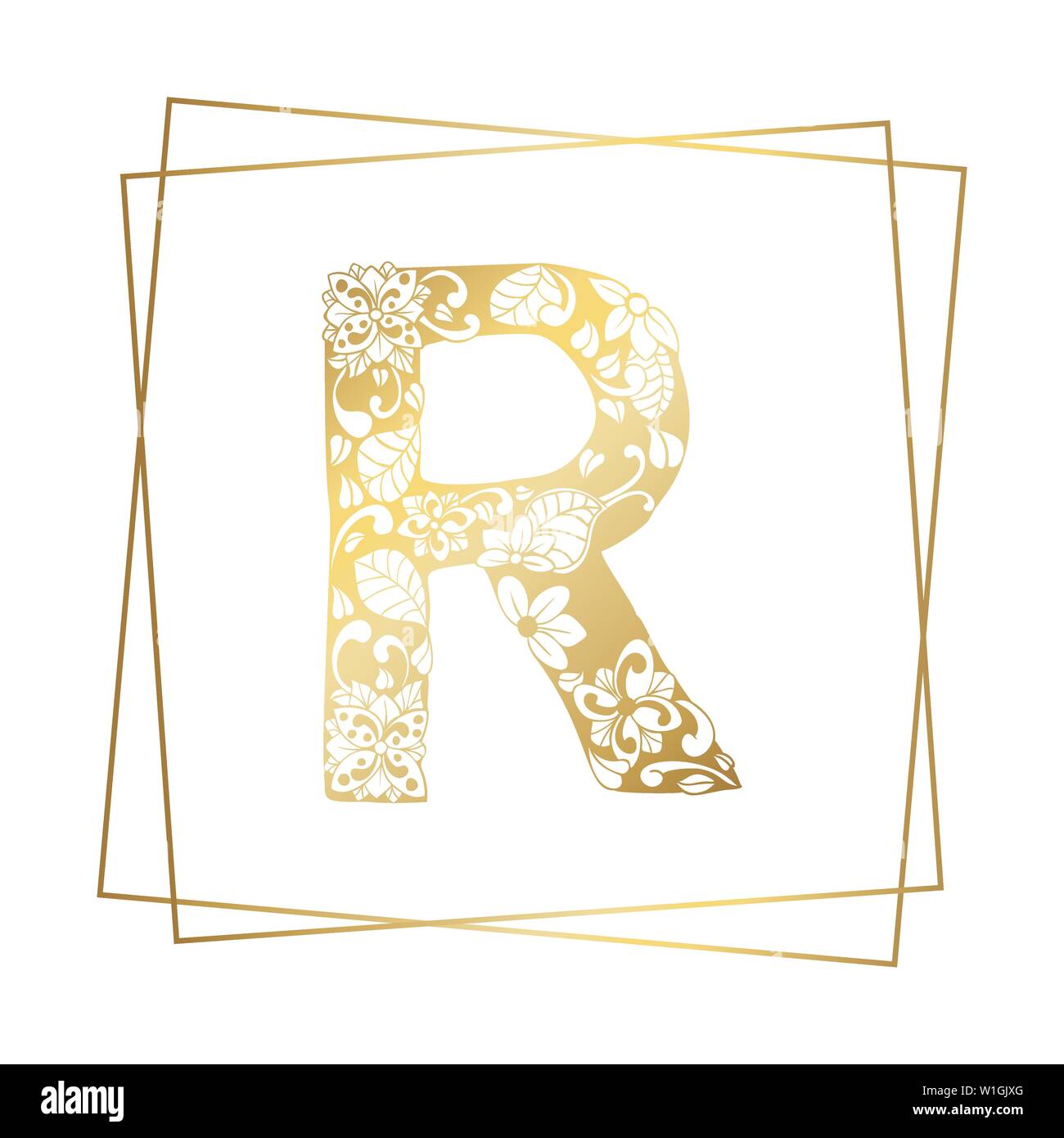 Goldenen und Weißen Blumen Zierpflanzen Alphabet, Anfangsbuchstabe R