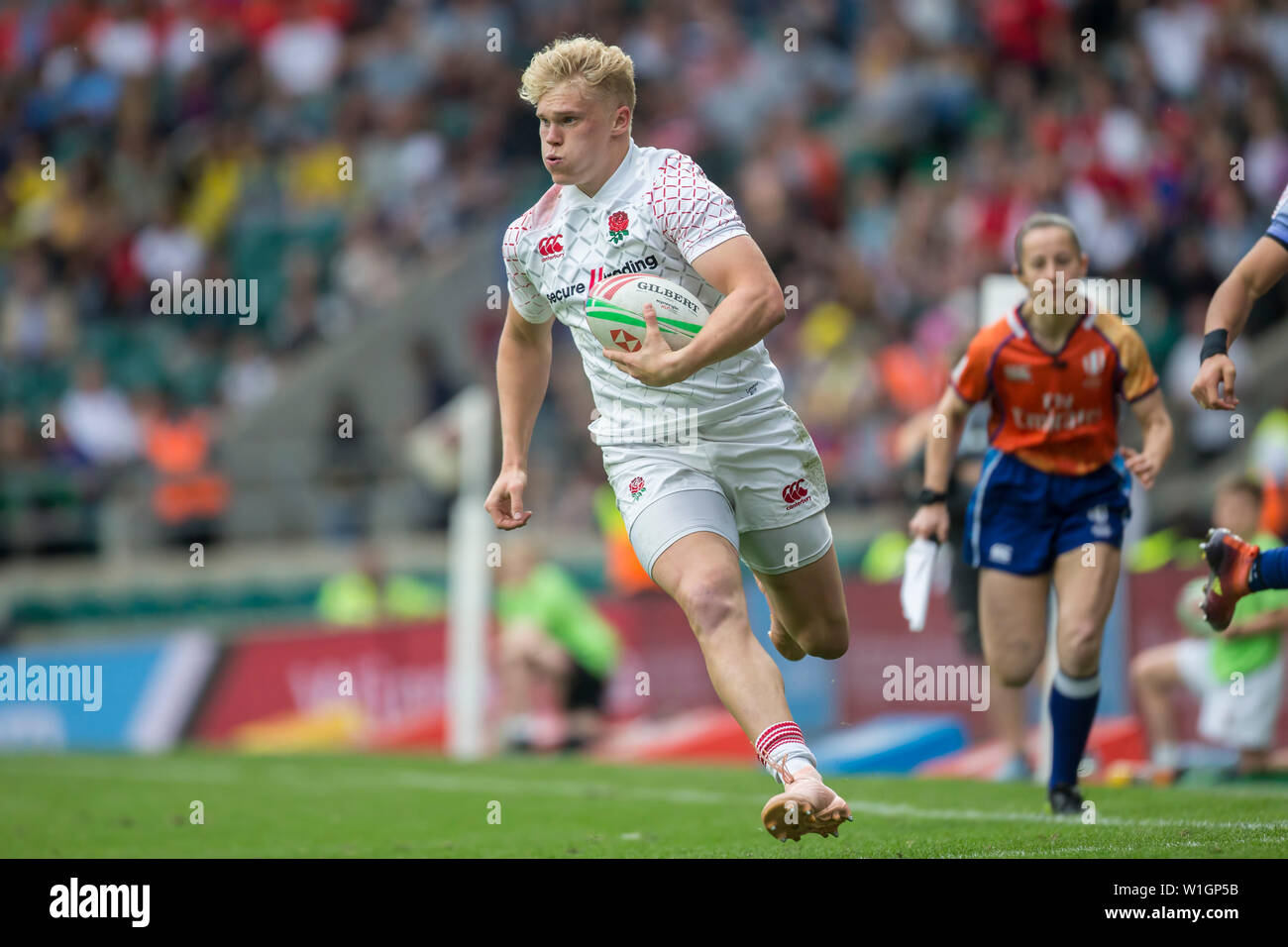 London, Großbritannien. 26 Mai, 2019. Das vorletzte Turnier der HSBC World Rugby Sevens Serie am 25. und 26. Mai 2019 in London (GB). Ben Harris (England, 12). Credit: Jürgen Kessler/dpa/Alamy leben Nachrichten Stockfoto