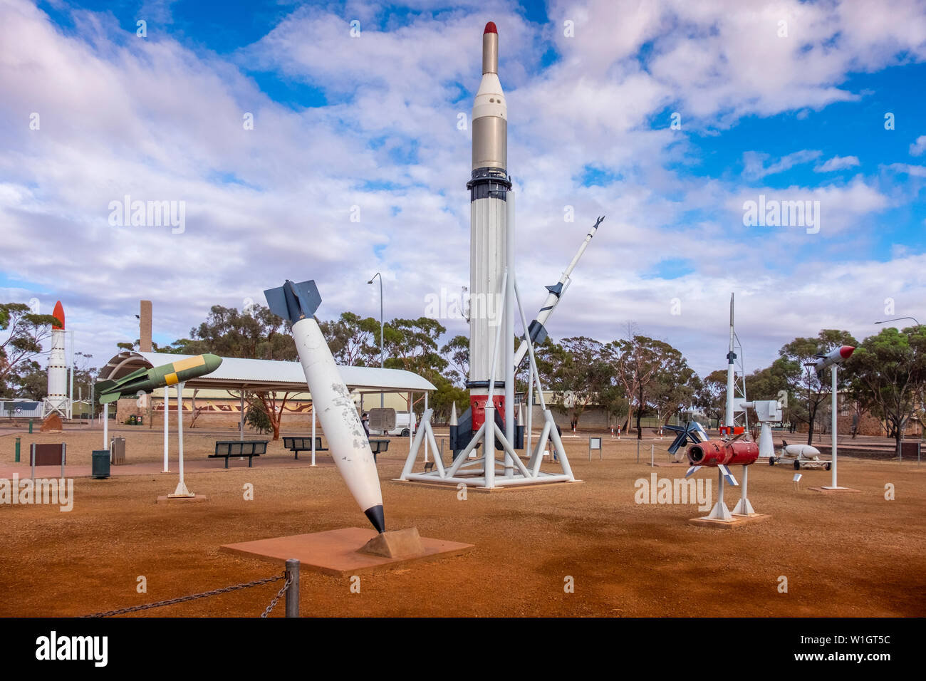 Woomera Nationale Luft- und Raketenabwehr Park, Royal Australian Air Force (RAAF) Woomera Heritage Centre, South Australia. Stockfoto