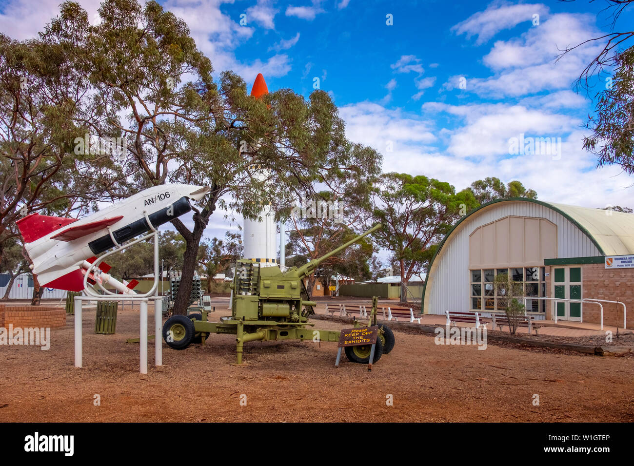 Woomera Nationale Luft- und Raketenabwehr Park, Royal Australian Air Force (RAAF) Woomera Heritage Centre, South Australia. Stockfoto
