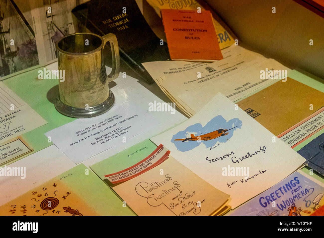 Woomera Nationale Luft- und Raketenabwehr Park, Royal Australian Air Force (RAAF) Woomera Heritage Centre, South Australia. Stockfoto