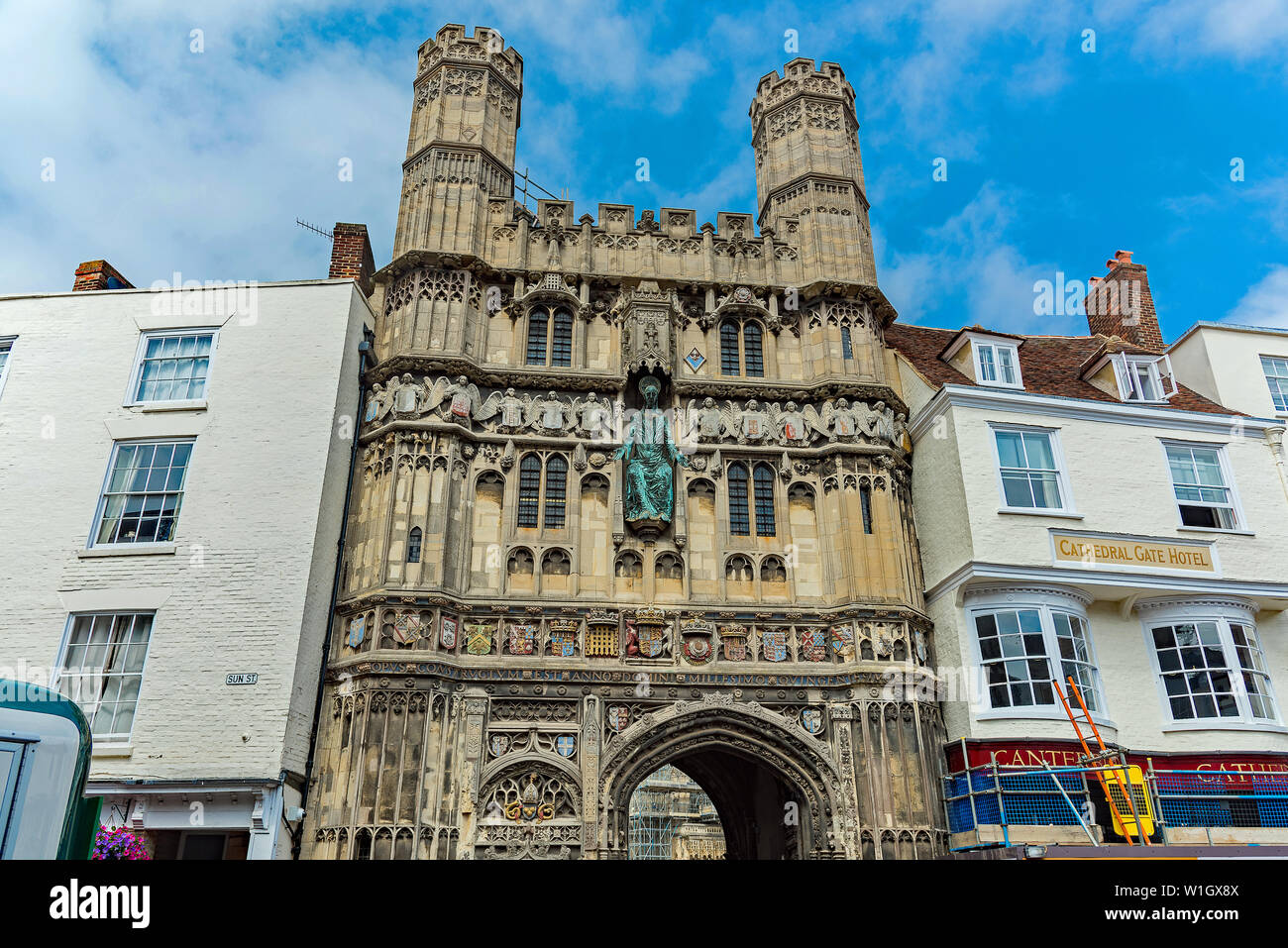 Aussicht auf Christchurch Tor, Canterbury, Großbritannien Stockfoto