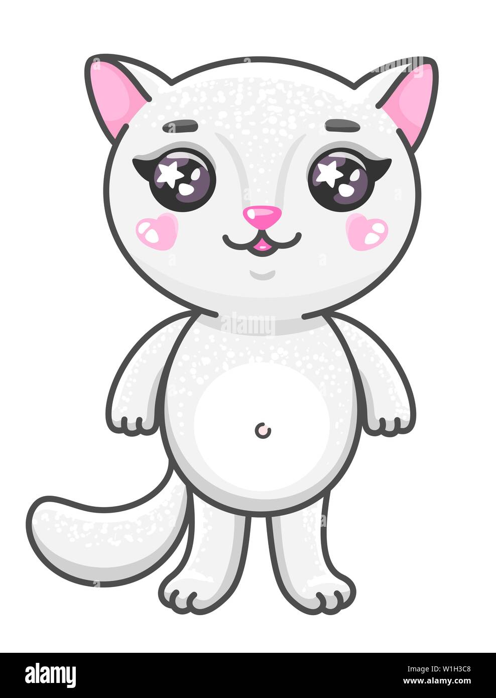 Cute Kitty cartoon Vector Illustration. Smiling Baby Tier Kitty in kawaii Stil auf weißem Hintergrund. Stock Vektor