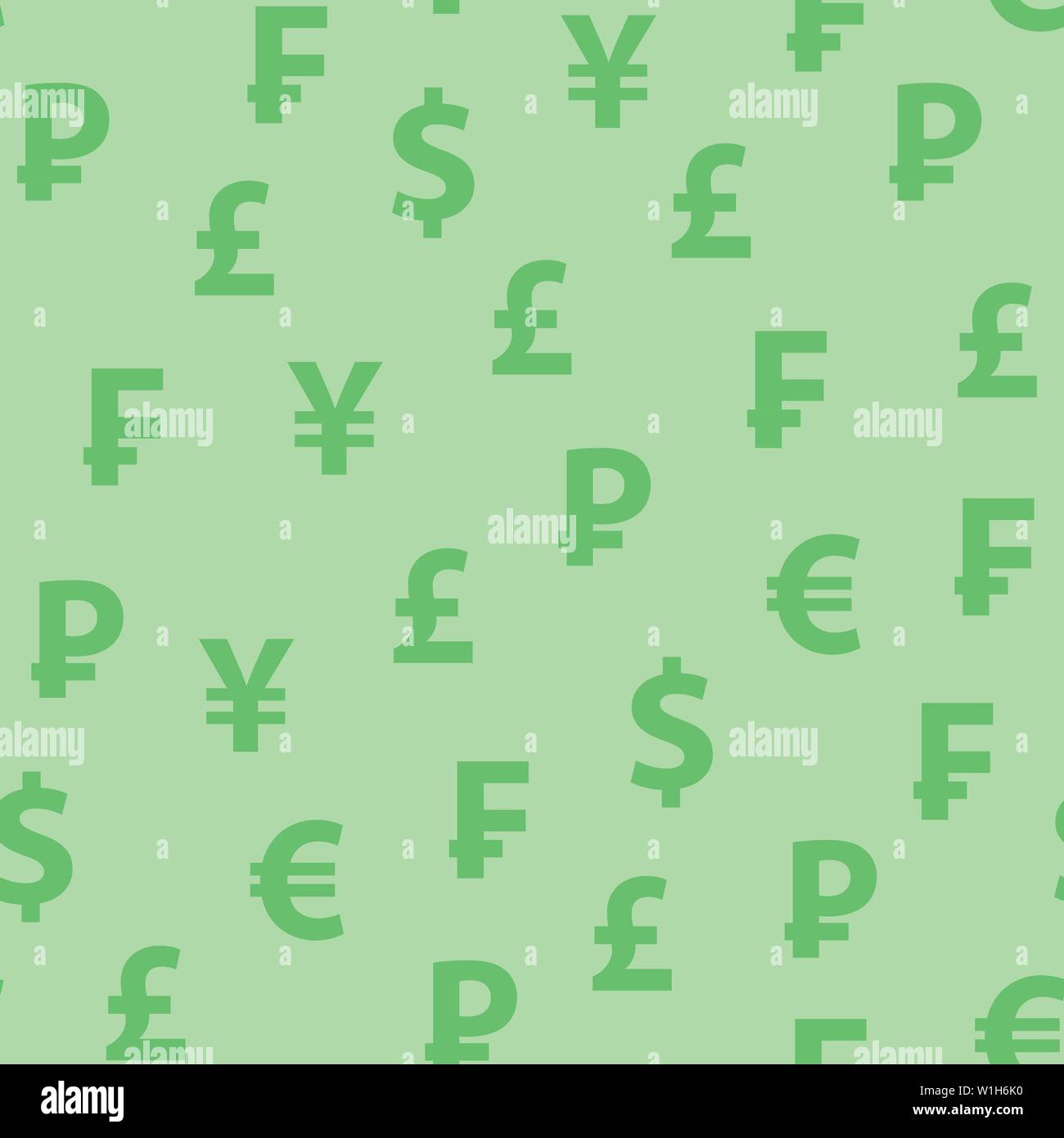 Vector Hintergrund grüne Farbe mit Symbolen der gängigen Währungen Stock Vektor