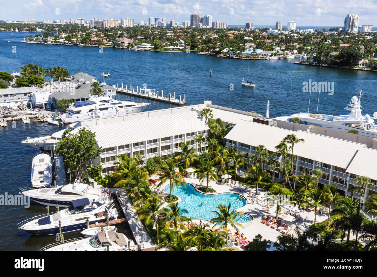 Fort Ft. Lauderdale Florida, Hilton Fort Lauderdale Marina, Hotelhotels, Motel Motels, Unterkunft, Gastfreundschaft, Aussicht, Intracoastal Stranahan River Stockfoto