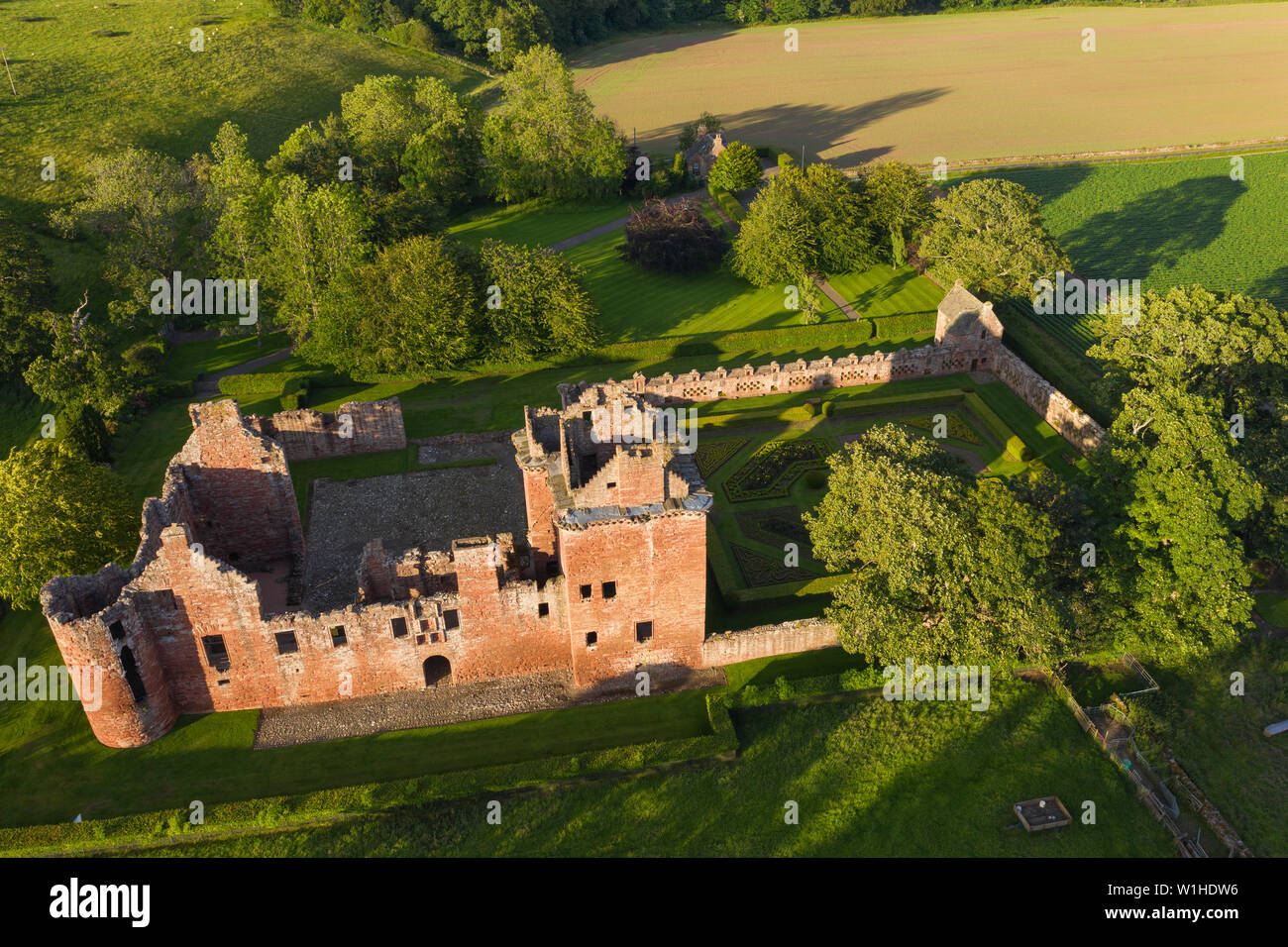 Luftaufnahme von Edzell Castle, Angus, Schottland. Stockfoto