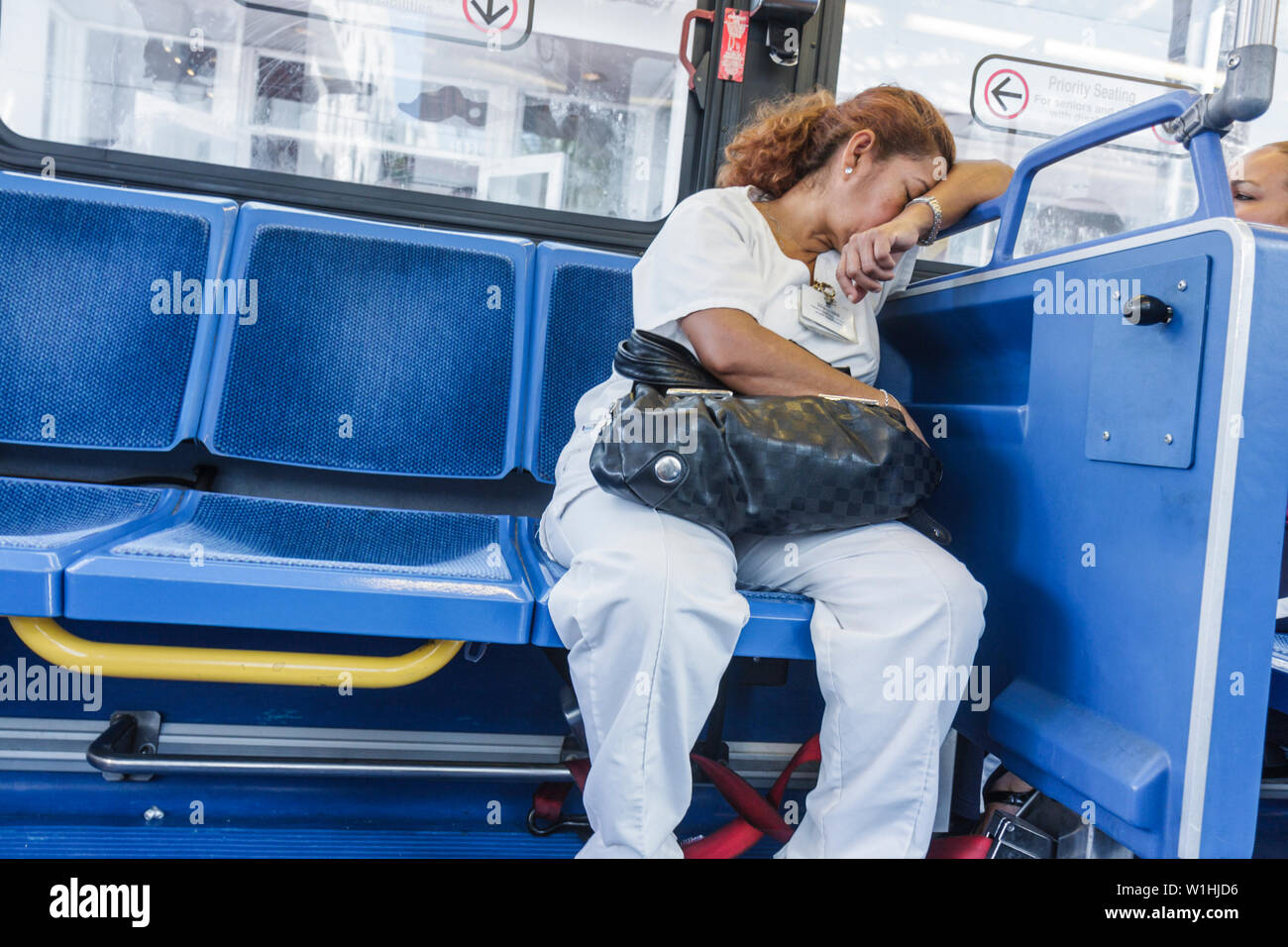 Miami Beach Florida, Metrobus, South Beach Lokal, Nahverkehr, öffentlicher Nahverkehr, Passagierfahrer, Fahrer, Sitzplatz, lateinamerikanisch Stockfoto