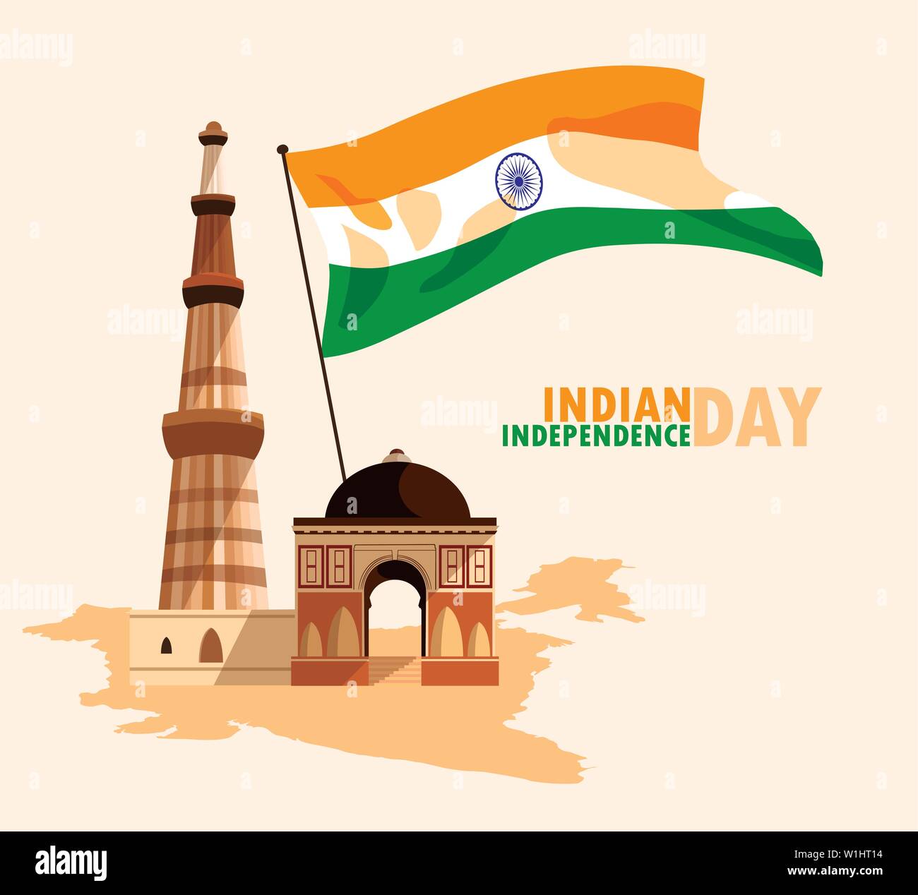 Der indischen Unabhängigkeit Tag Plakat mit Flagge und Jama Masjid Vector Illustration Design Stock Vektor