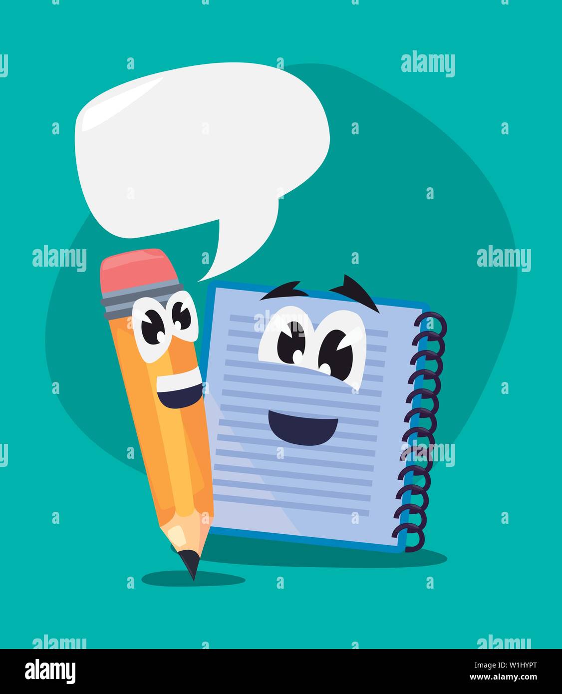 Notizbuch und Bleistift cartoon zurück zu Schule Vector Illustration Stock Vektor