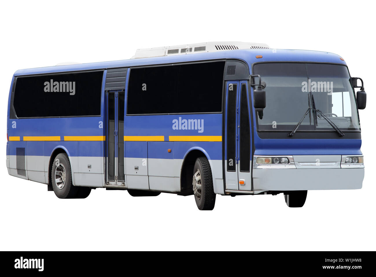 Alten blauen Bus auf weißem Hintergrund. Stockfoto