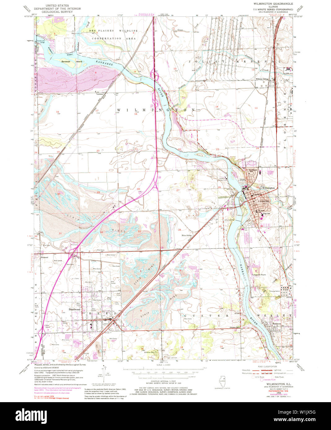 USGS TOPO Karte Illinois IL Wilmington 309087 1954 24000 Wiederherstellung Stockfoto