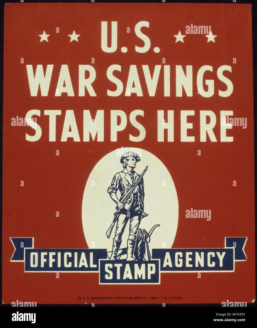 Us-KRIEG EINSPARUNGEN BRIEFMARKEN HIER (Stempel der Agentur, Aufkleber) Stockfoto