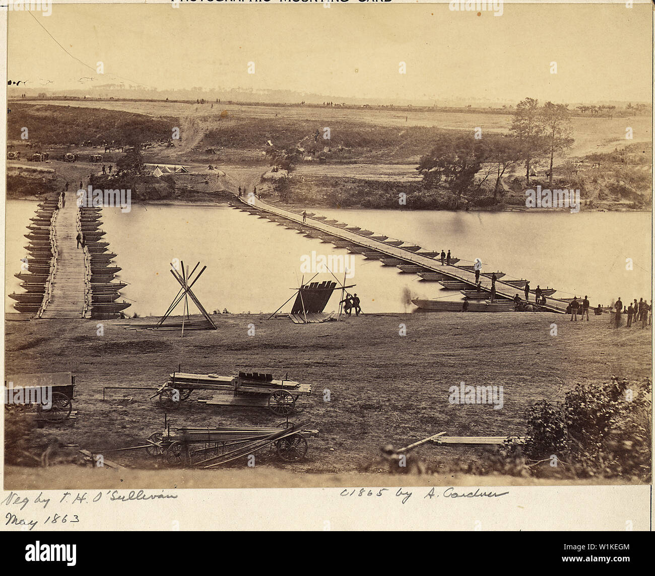 Virginia, Fredericksburg, Pontoon Bridge über den Rappahannock River. Stockfoto