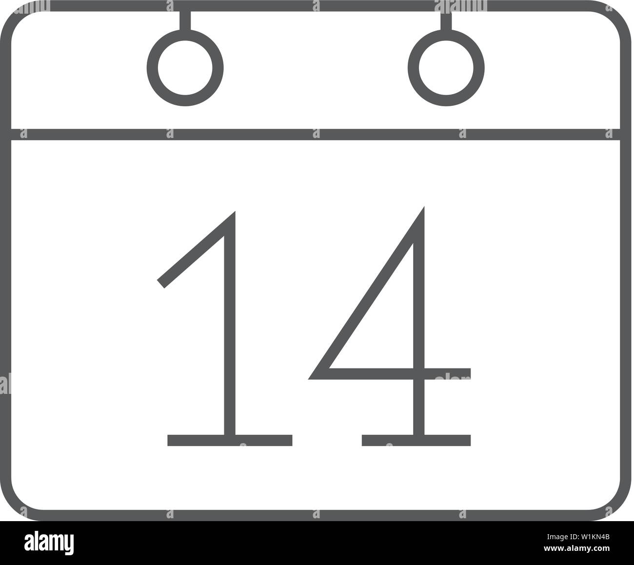 Valentine Symbol Kalender in dünnen Umrisse Stil. Liebe feiern Februar Datum Tag Stock Vektor