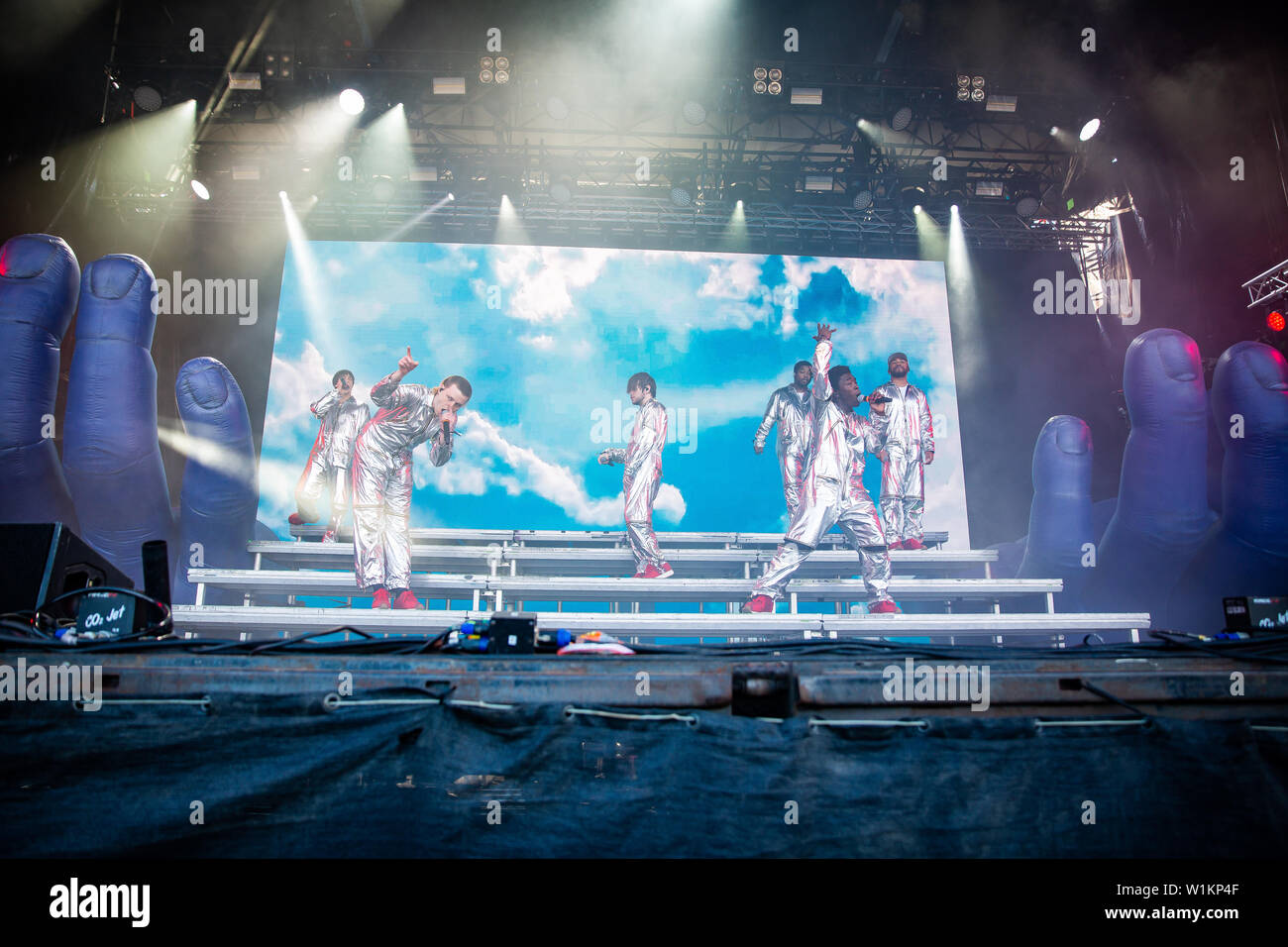 Sandvika, Norwegen - 02. Juli 2019. Die amerikanischen Rap Gruppe Brockhampton führt ein Live Konzert während der norwegischen Musik Festival 2019 Kardetten in Sandvika. (Foto: Gonzales Foto - Tord Litleskare). Stockfoto