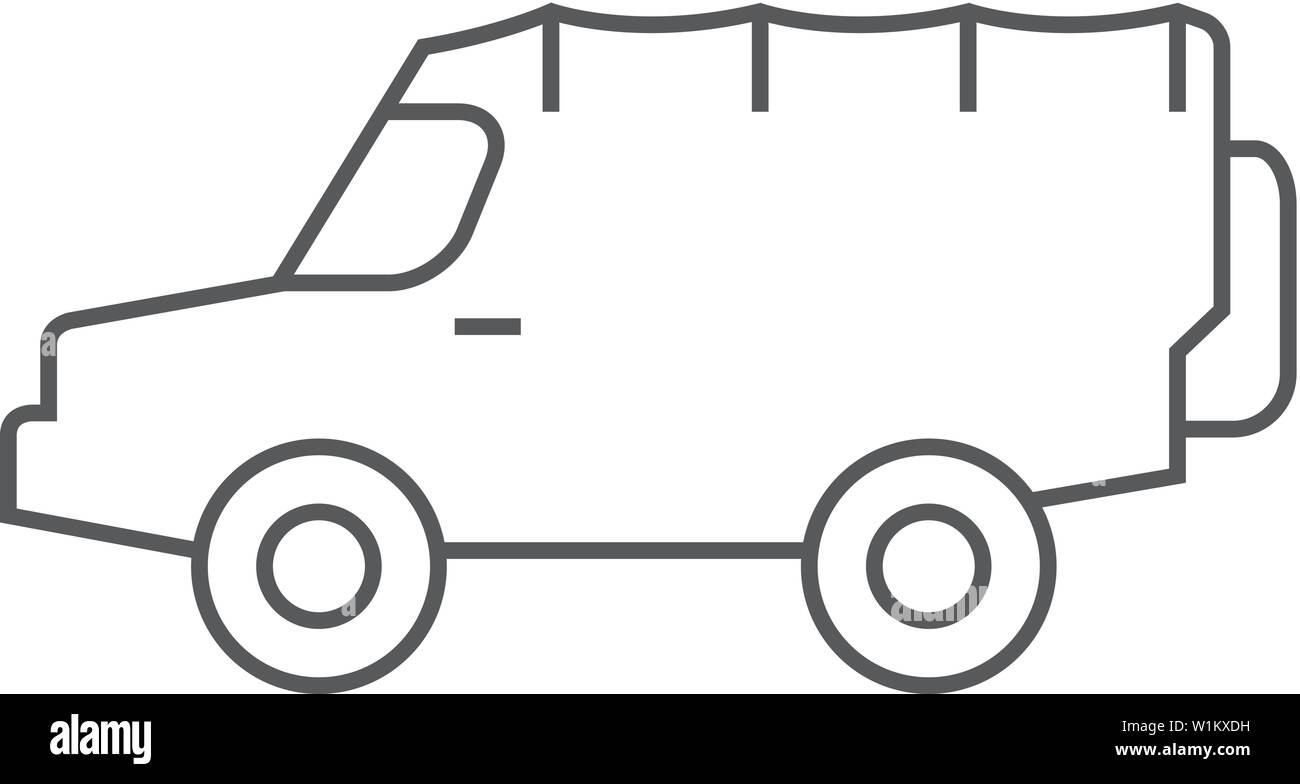 Offroad auto Symbol in dünnen Umrisse Stil. Lkw, Doppelkabine, 4 x 4, 4-Rad fahrer Safari erkunden Stock Vektor