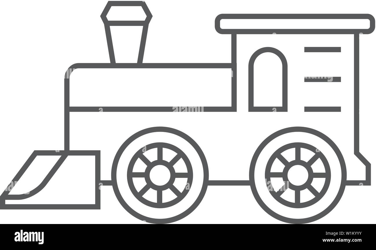 Lokomotive Spielzeug Symbol in dünnen Umrisse Stil. Spiele für Kinder Stock Vektor
