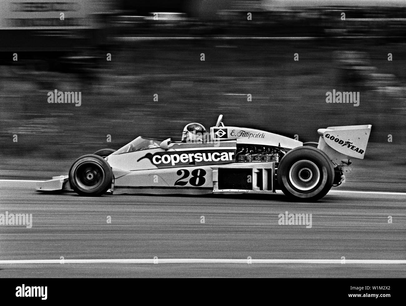 Der Brasilianer Emerson Fittipaldi in seinem fittipaldi Ford Formel-1-Auto in Anderstorp 1977 Stockfoto