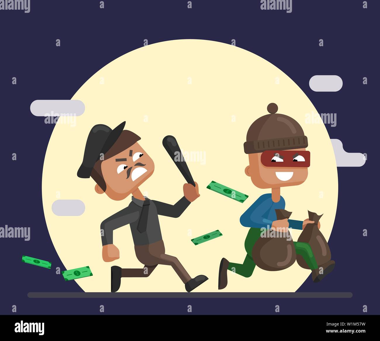 Vektor Cartoon Illustration eines Polizisten und Dieb Stock Vektor