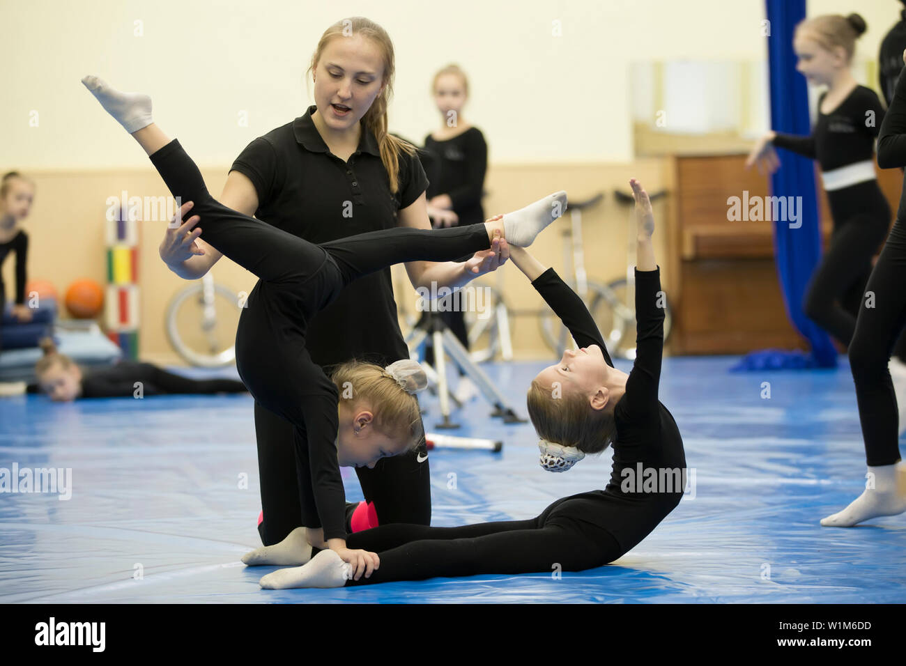 Belarus, Gomel, 4. Juli 2018. Indikative Ausbildung Zirkusschule. Stockfoto