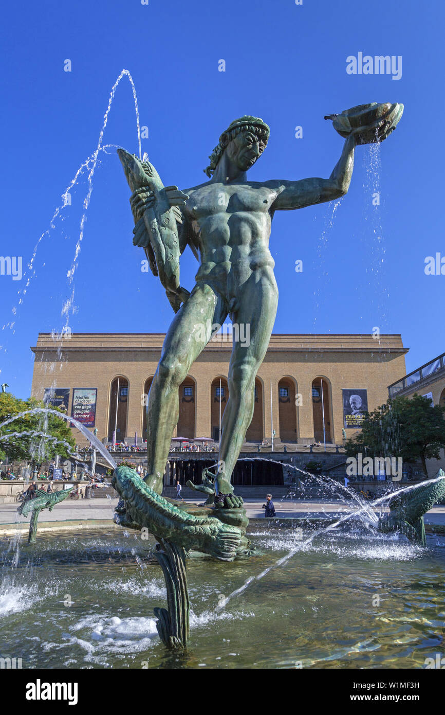 Poseidon Brunnen von Carl Milles, Götaplatsen vor der Kunst Museum, Bohuslän, Göteborg, Götaland, Västra Götalands Län, Süd Schweden, Sw Stockfoto