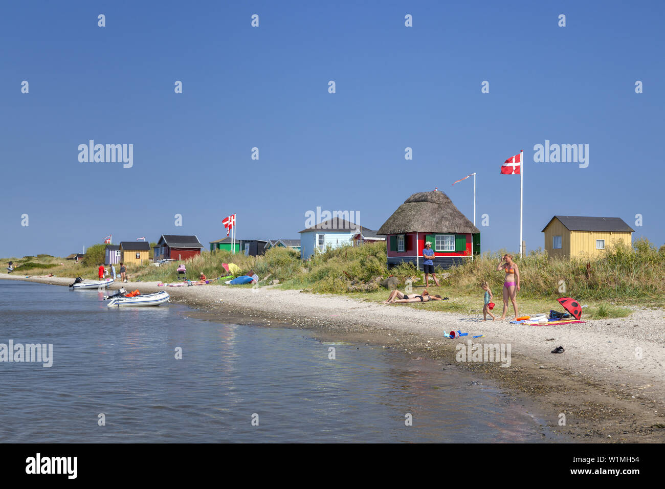 Ferienhaus am Strand Erikshale, Insel Ærø, Marstal, South Funen Archipelago, Dänische Südseeinseln, Süddänemark, Dänemark, Skandinavien, Northe Stockfoto