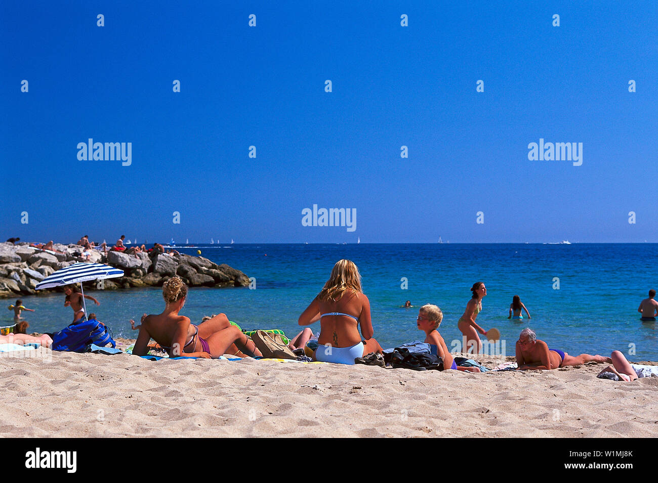 Strand, Plage du Midi, Cannes Cote d ' Azur, Frankreich Stockfoto