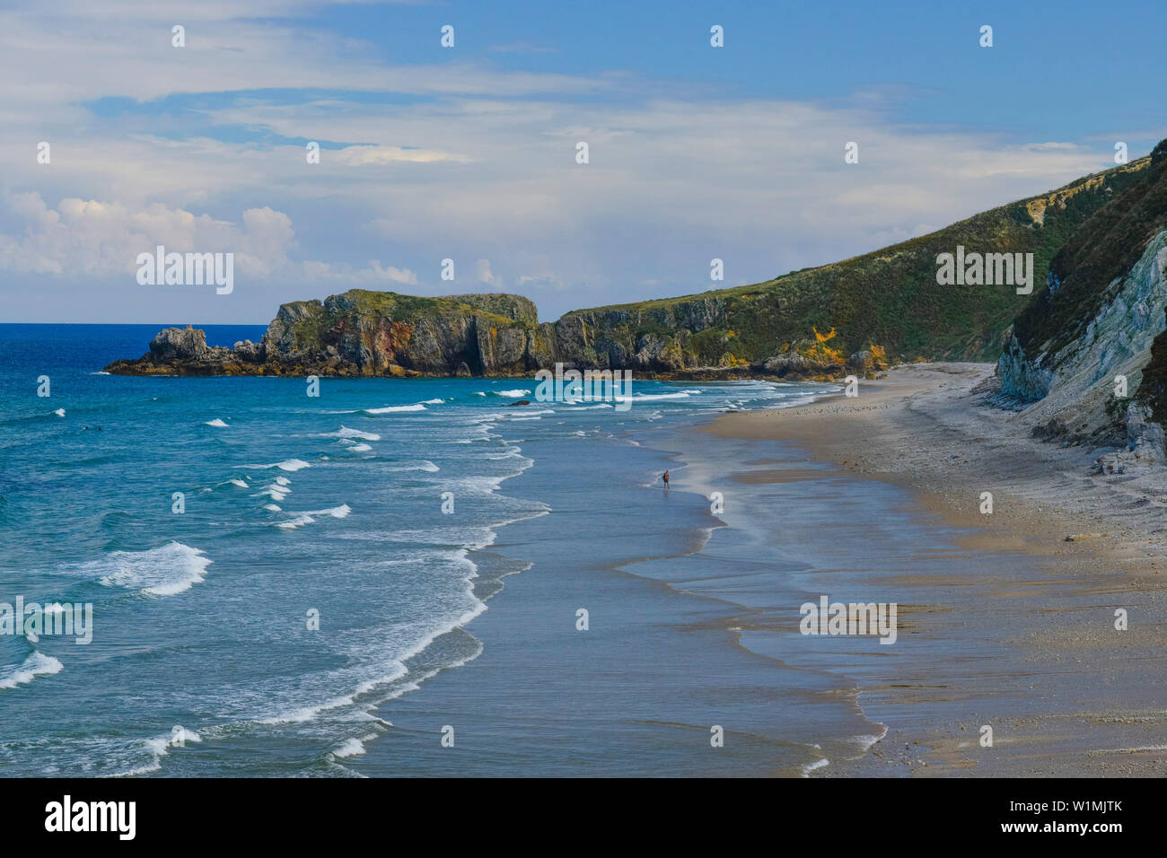 San Antolin Strand, Schiffen, Llanes Golf von Biskaya, Biscaya, Costa Verde, Asturien, Spanien Stockfoto