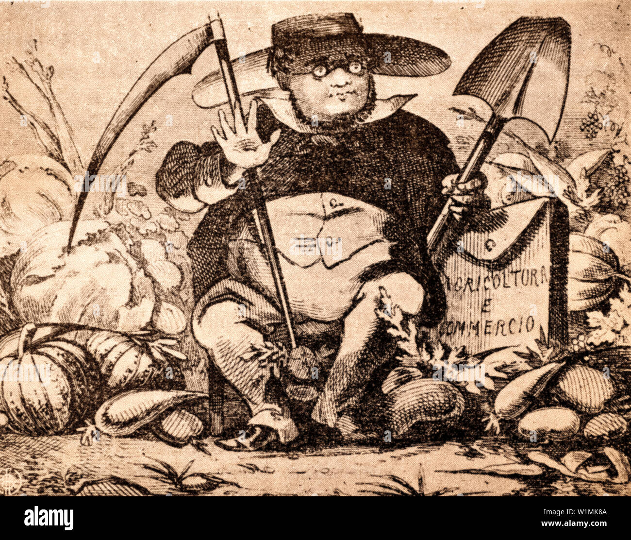 Karikatur von Cavour als Landwirt aus der satirische Zeitung der Epoche "il Fischietto' Stockfoto