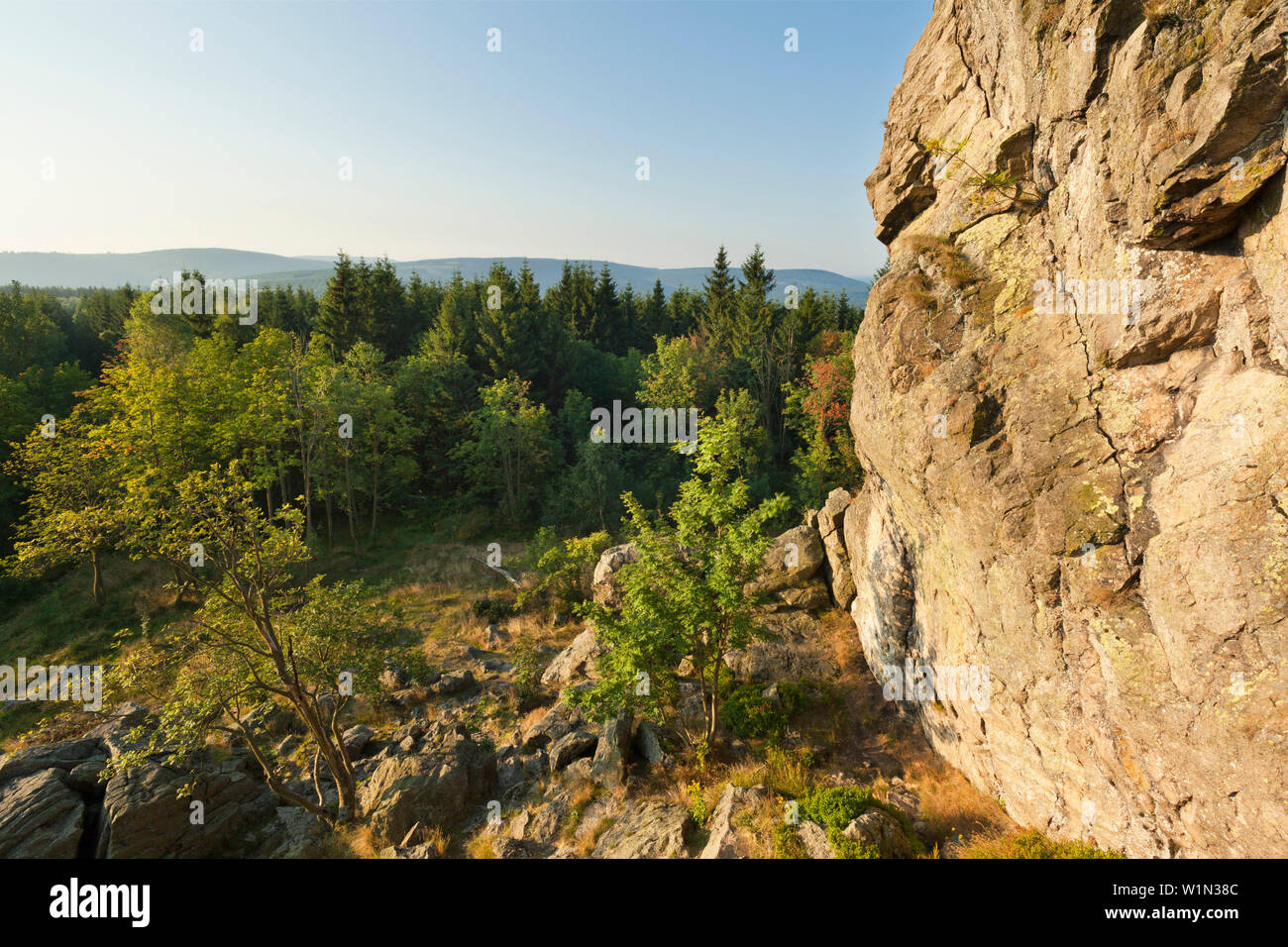 Felsformation Bruchhauser Steine, Rothaarsteig, Rothaargebirge, Sauerland, Nordrhein-Westfalen, Deutschland Stockfoto