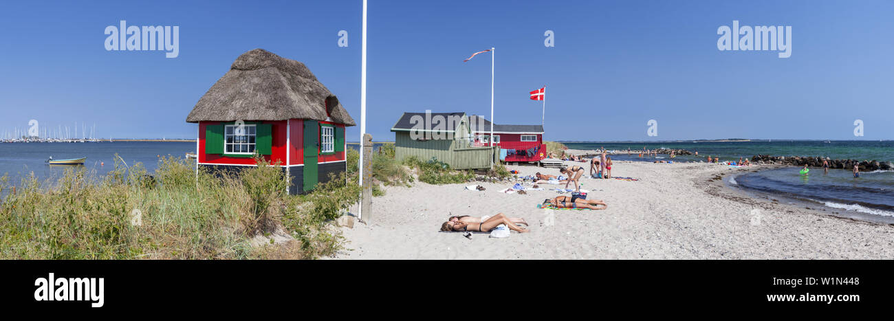 Ferienhaus am Strand Erikshale, Insel Ærø, Marstal, South Funen Archipelago, Dänische Südseeinseln, Süddänemark, Dänemark, Skandinavien, Northe Stockfoto
