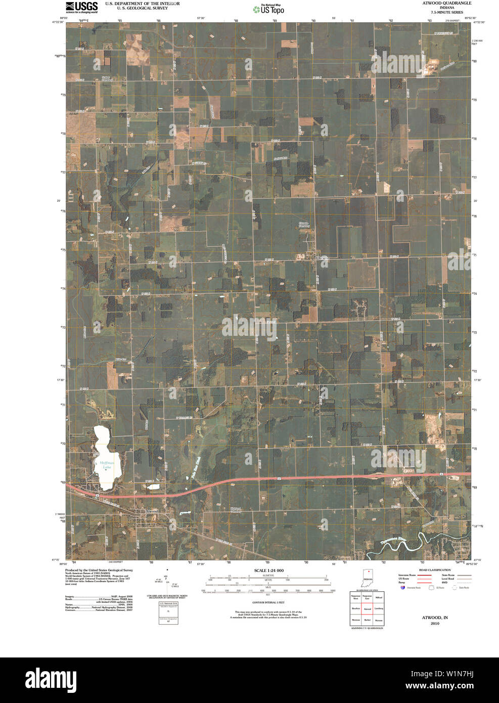 USGS TOPO Karte Indiana in Atwood 20100514 TM Wiederherstellung Stockfoto