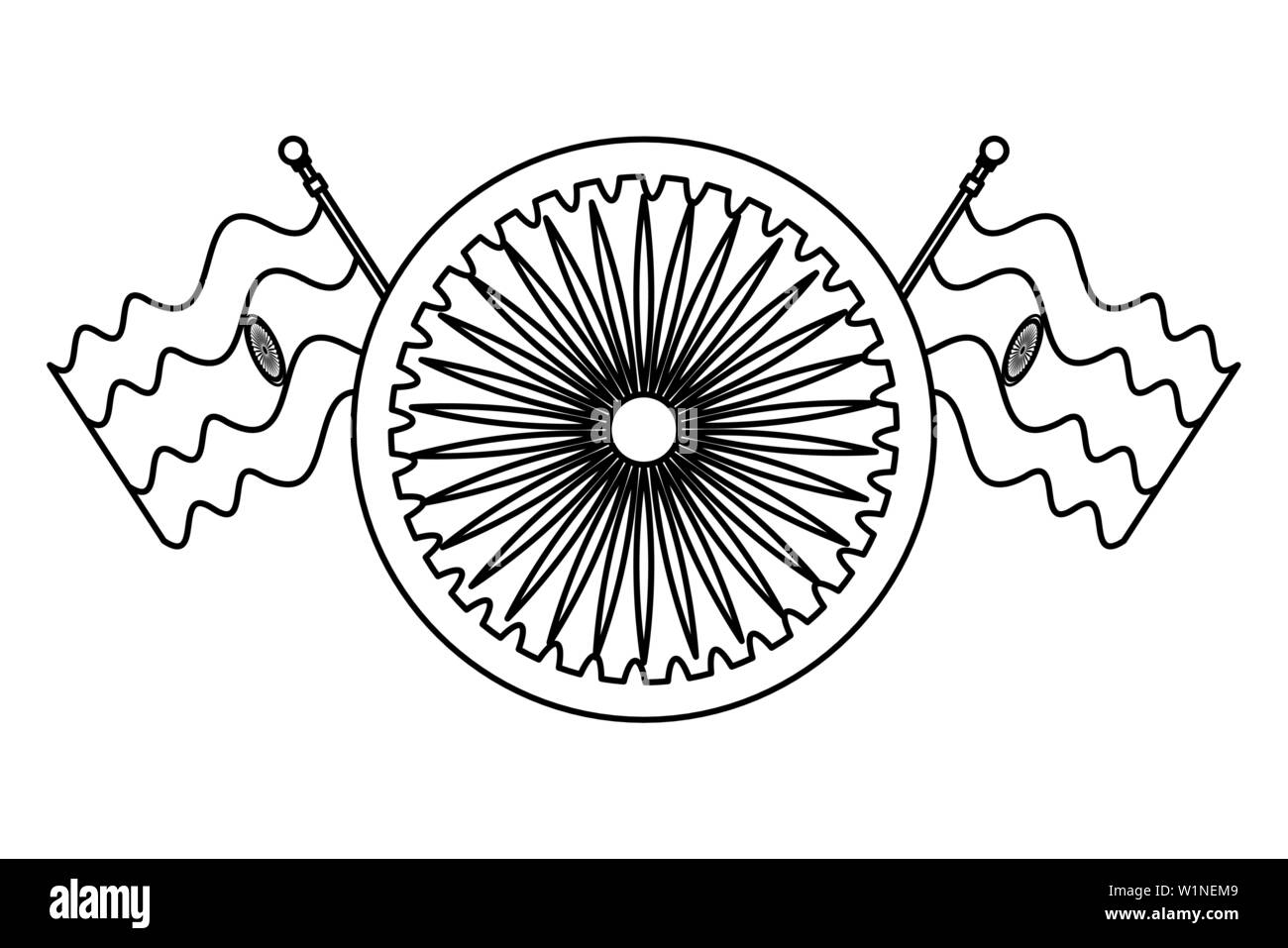 Ashoka chakra Indische mit Fahnen Stock Vektor