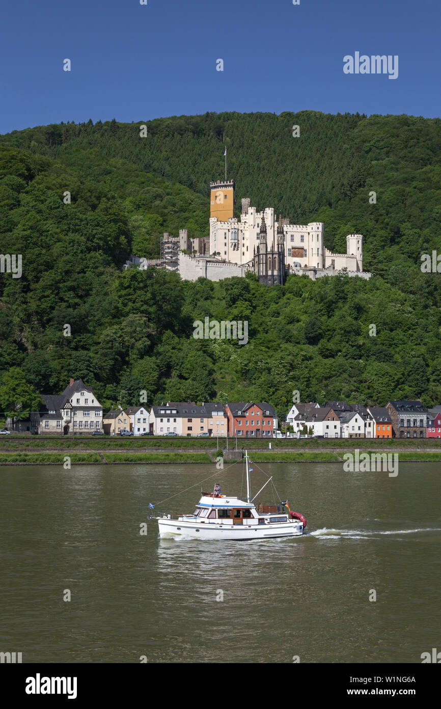 Die Burg Stolzenfels am Rhein in Koblenz, Oberes Mittelrheintal, Rheinland-Pfalz, Deutschland, Europa Stockfoto