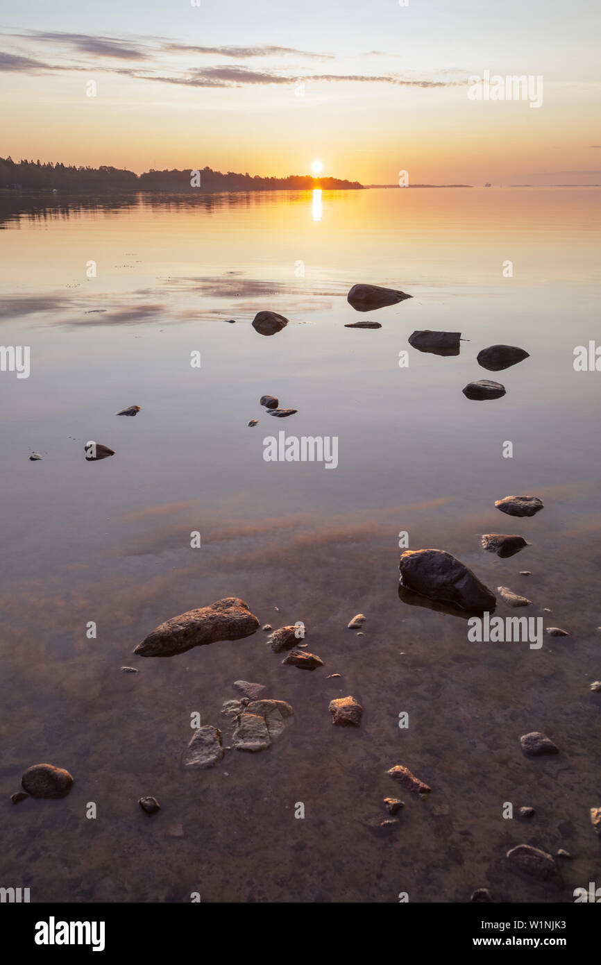 Sonnenaufgang an der Ostsee, Kapellskaer, Uppland, Stockholms County, Süd Schweden, Schweden, Skandinavien, Nordeuropa Stockfoto