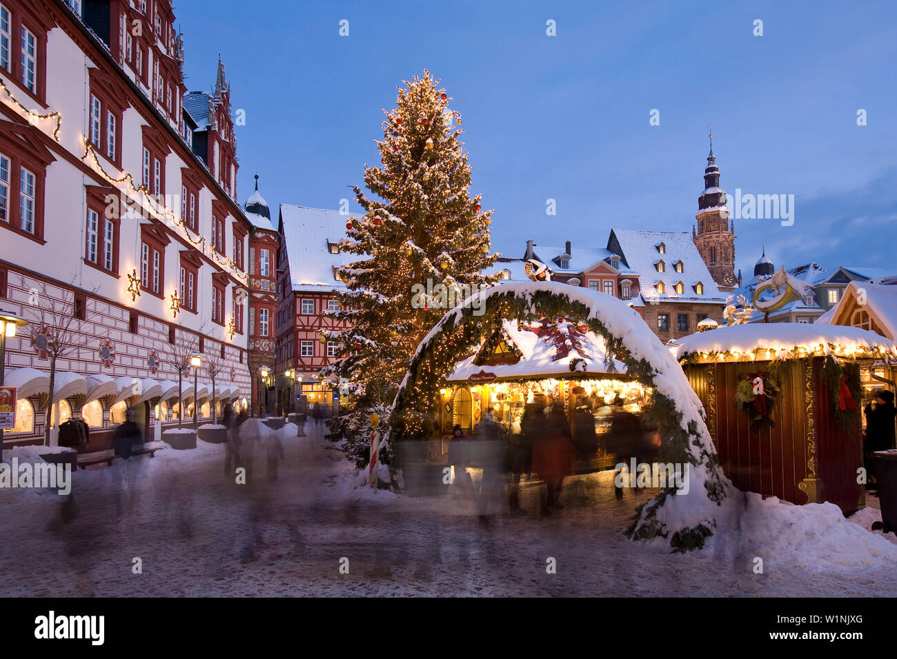 Weihnachtsmarkt auf dem Marktplatz, Coburg, Franken, Bayern, Deutschland Stockfoto
