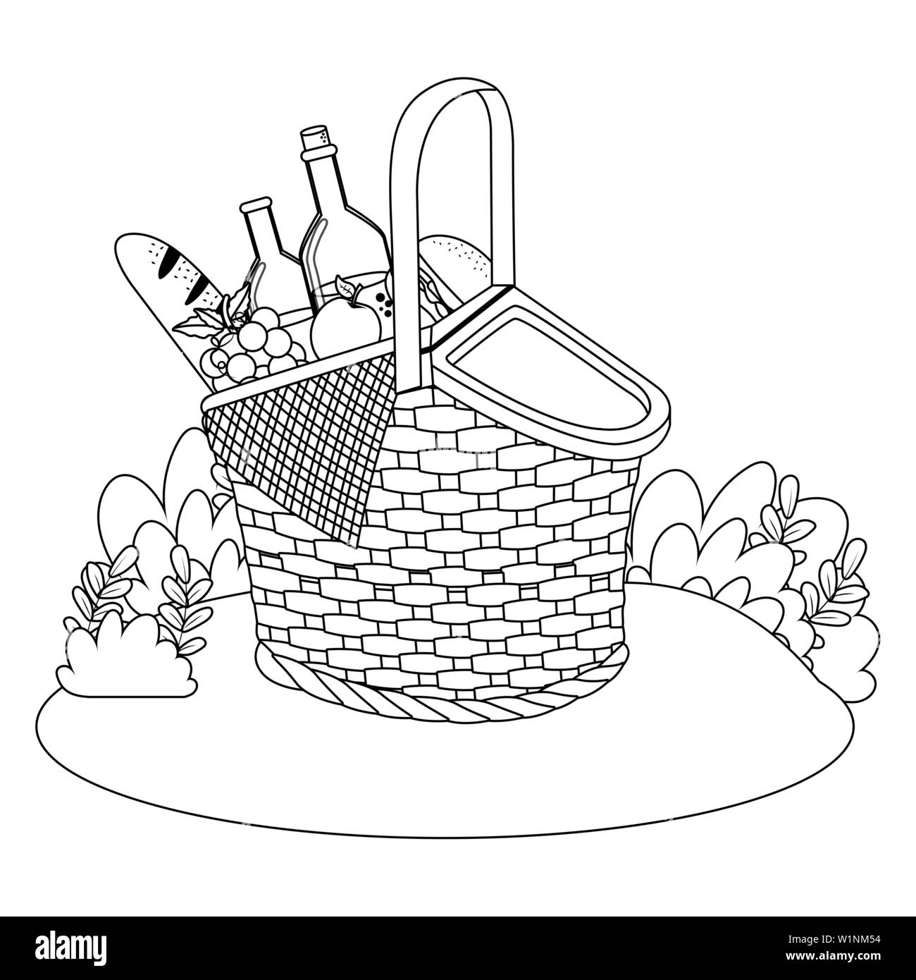 Picknickkorb Design, Essen Sommer Outdoor Freizeitaktivitäten gesunden Frühling Mittag- und Abendessen Thema Vector Illustration Stock Vektor