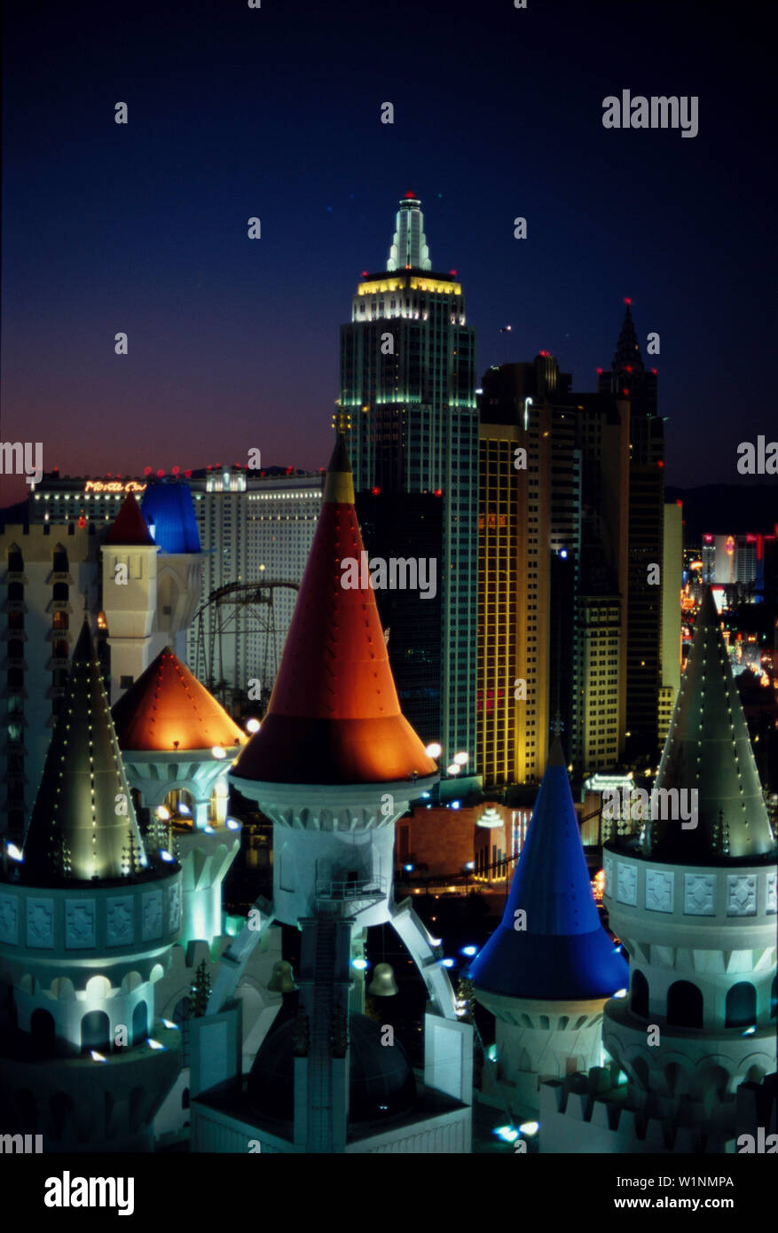 New York New York Hotel, Blick vom Excalibur Hotel in Las Vegas, Nevada, USA Stockfoto