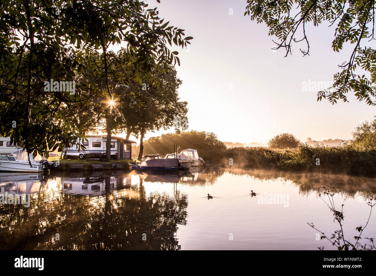 Morgen Licht am Fluss Hamme, Worpswede, Teufelsmoor, Niedersachsen, Deutschland Stockfoto