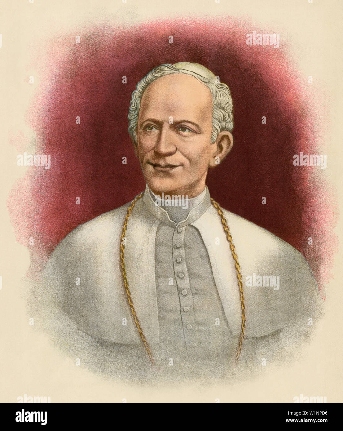 Papst Leo XIII (Gioacchino Pecci), Ende 1800. Farblithographie Stockfoto