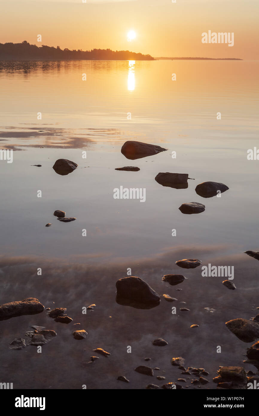 Sonnenaufgang an der Ostsee, Kapellskaer, Uppland, Stockholms County, Süd Schweden, Schweden, Skandinavien, Nordeuropa Stockfoto