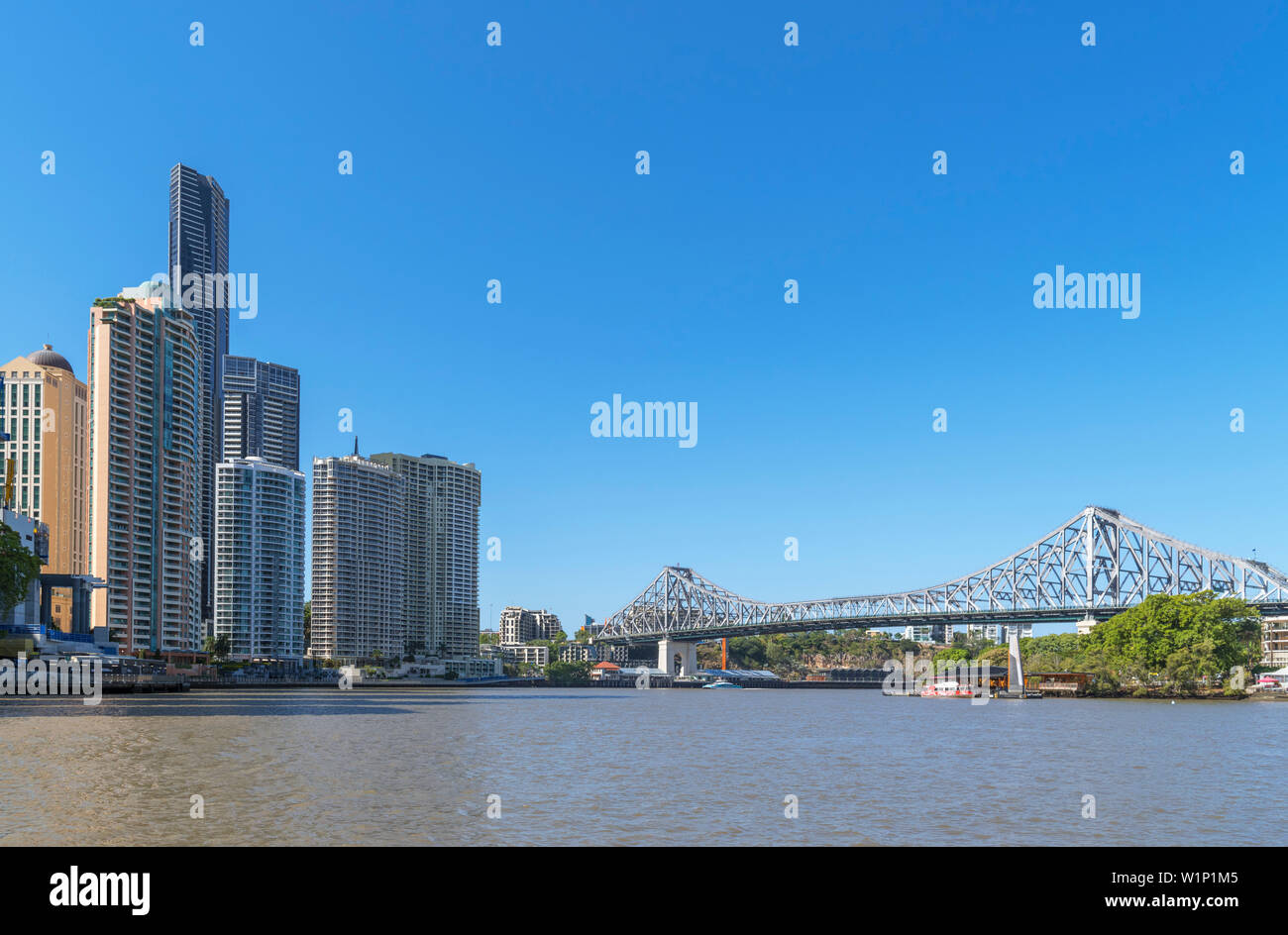 Die Geschichte Brücke überspannt den Brisbane River von einem CityCat Ferry, Brisbane, Queensland, Australien Stockfoto