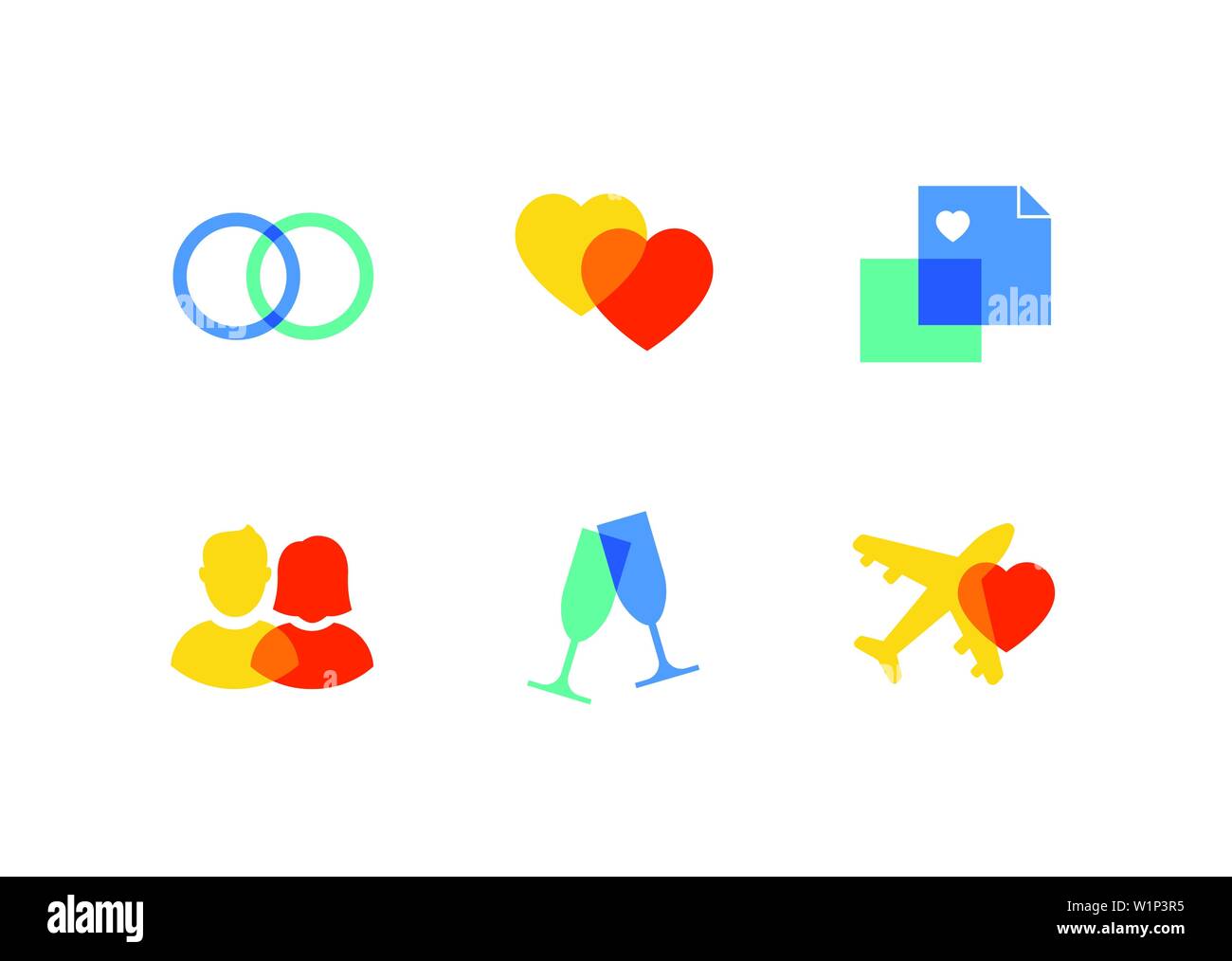 Liebe und Ehe - flaches Design style Icons einstellen Stock Vektor