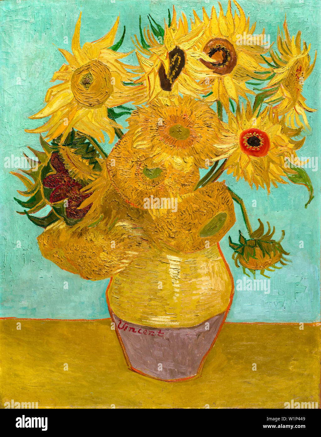 Vincent Van Gogh, Sonnenblumen. Vase mit zwölf Sonnenblumen, Stille-Leben-Gemälde, 1889 Stockfoto