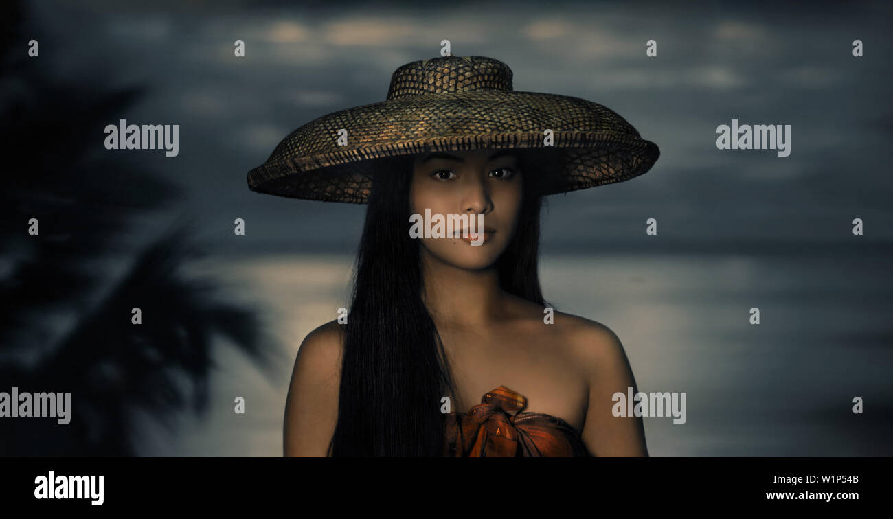 Schöne, junge Frau in traditionellen Hut, Insel Bohol Visayas Stockfoto