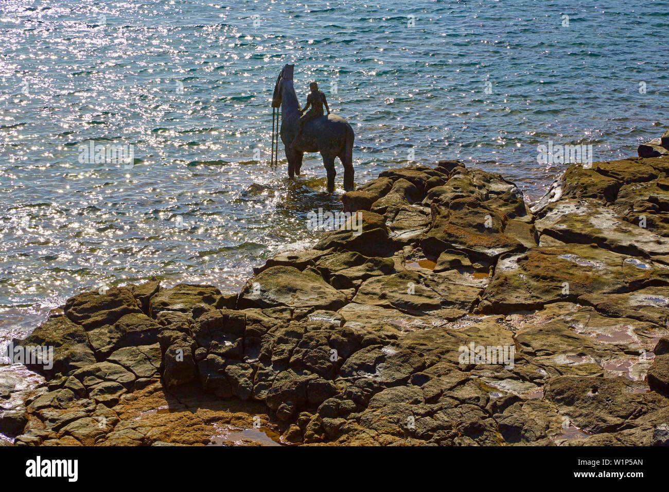 Skulptur von Pferden im Castillo de San José, Arrecife, Atlantik, Lanzarote, Kanarische Inseln, Islas Canarias, Spanien, Europa Stockfoto