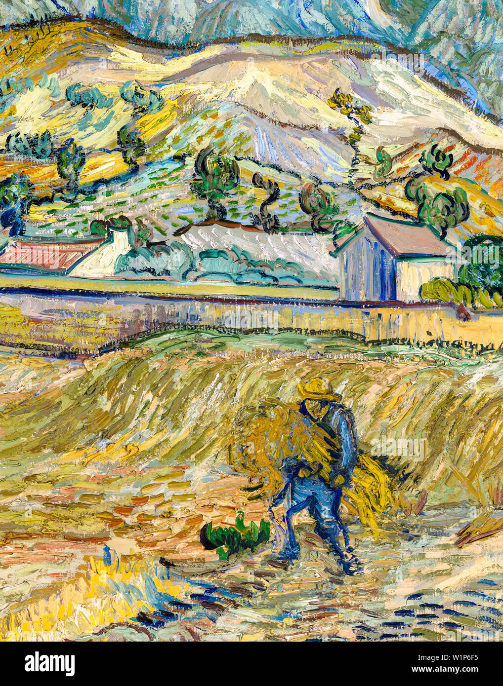 Vincent Van Gogh, geschlossenen Weizenfeld mit Bauer, Landschaftsmalerei detail, 1889 Stockfoto