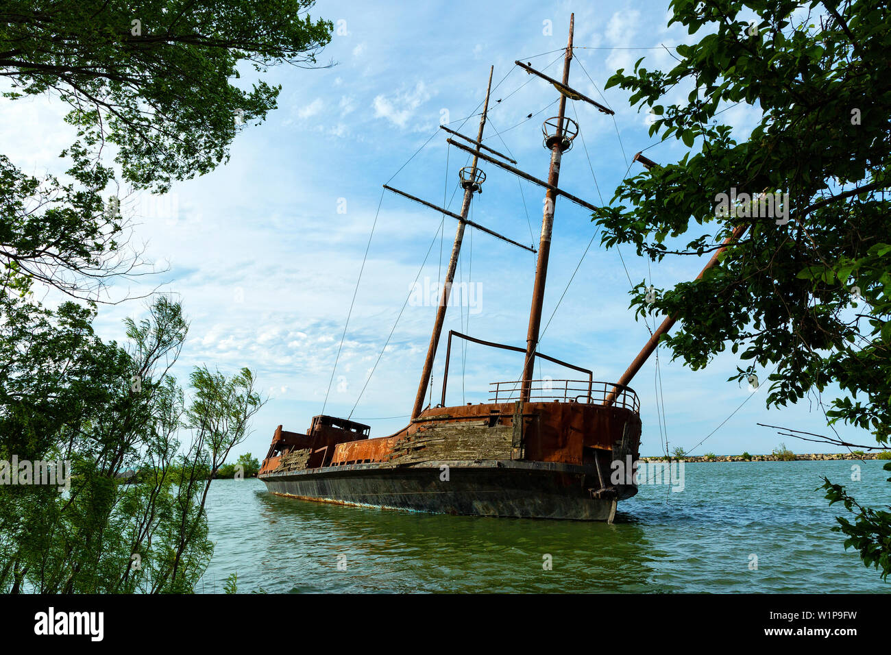 Verlassenes Schiff La Grande Hermine Jordanien Hafen Ontario. Stockfoto